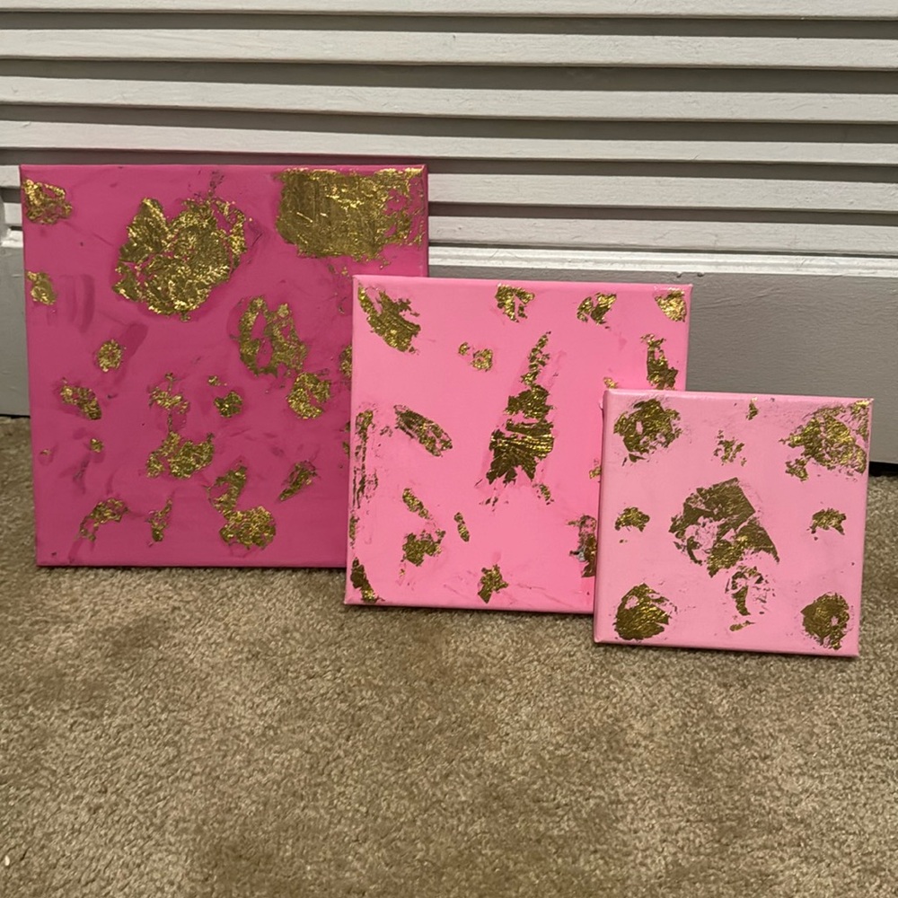 Handmade pink ombré with gold foil canvas